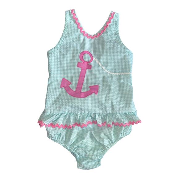 Funtasia too Dallas 5T Blue checkered pink Anchor bathing suit tutu one piece - Picture 8 of 9